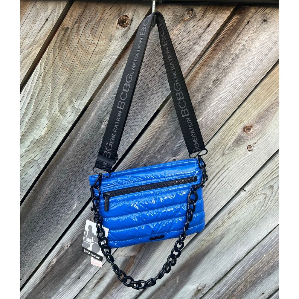 BCBGeneration Puffer Crossbody Bag Womens Small Blue NEW Quilted Chain‎ Strap